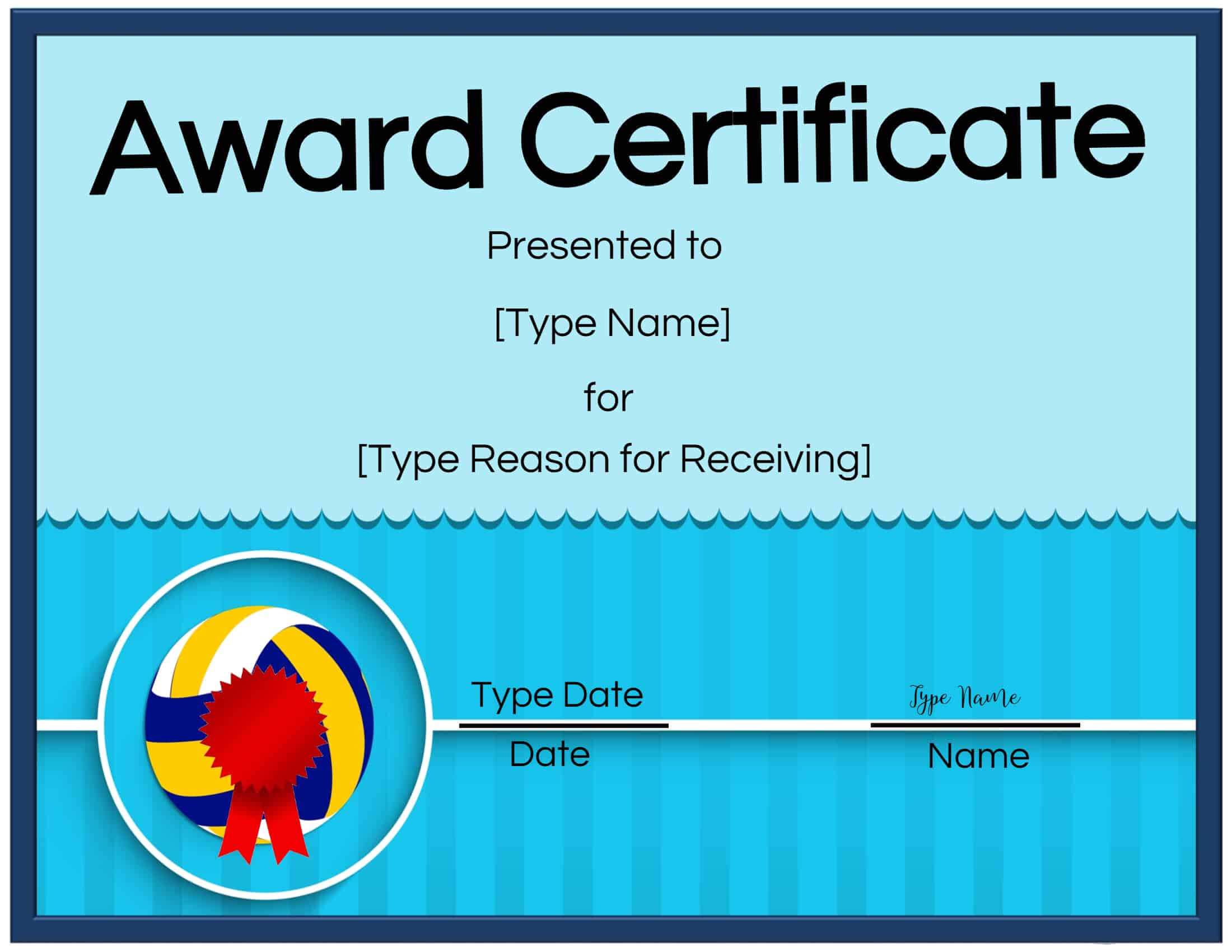 Free Volleyball Certificate | Edit Online And Print At Home Regarding Rugby League Certificate Templates