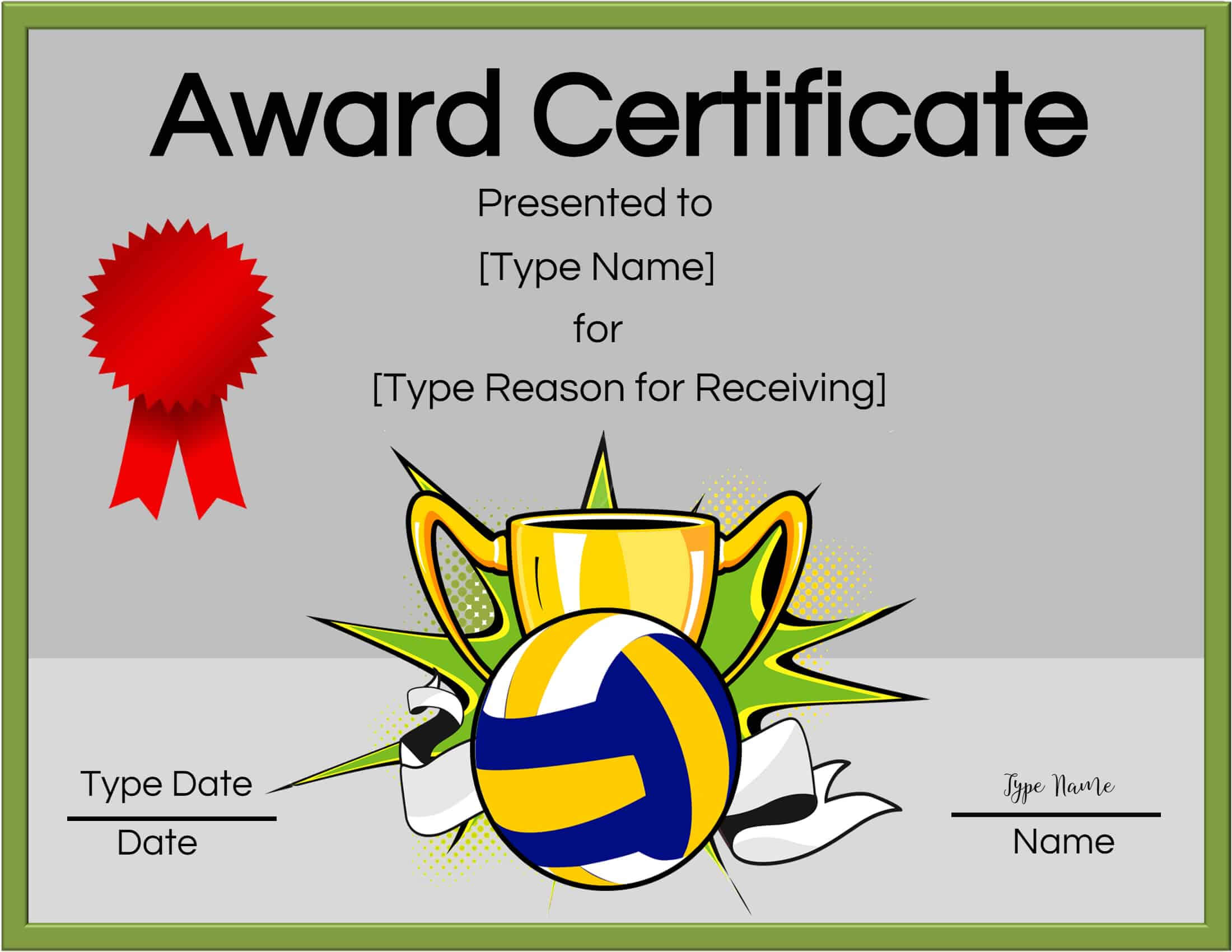 Free Volleyball Certificate | Edit Online And Print At Home With Free Funny Award Certificate Templates For Word