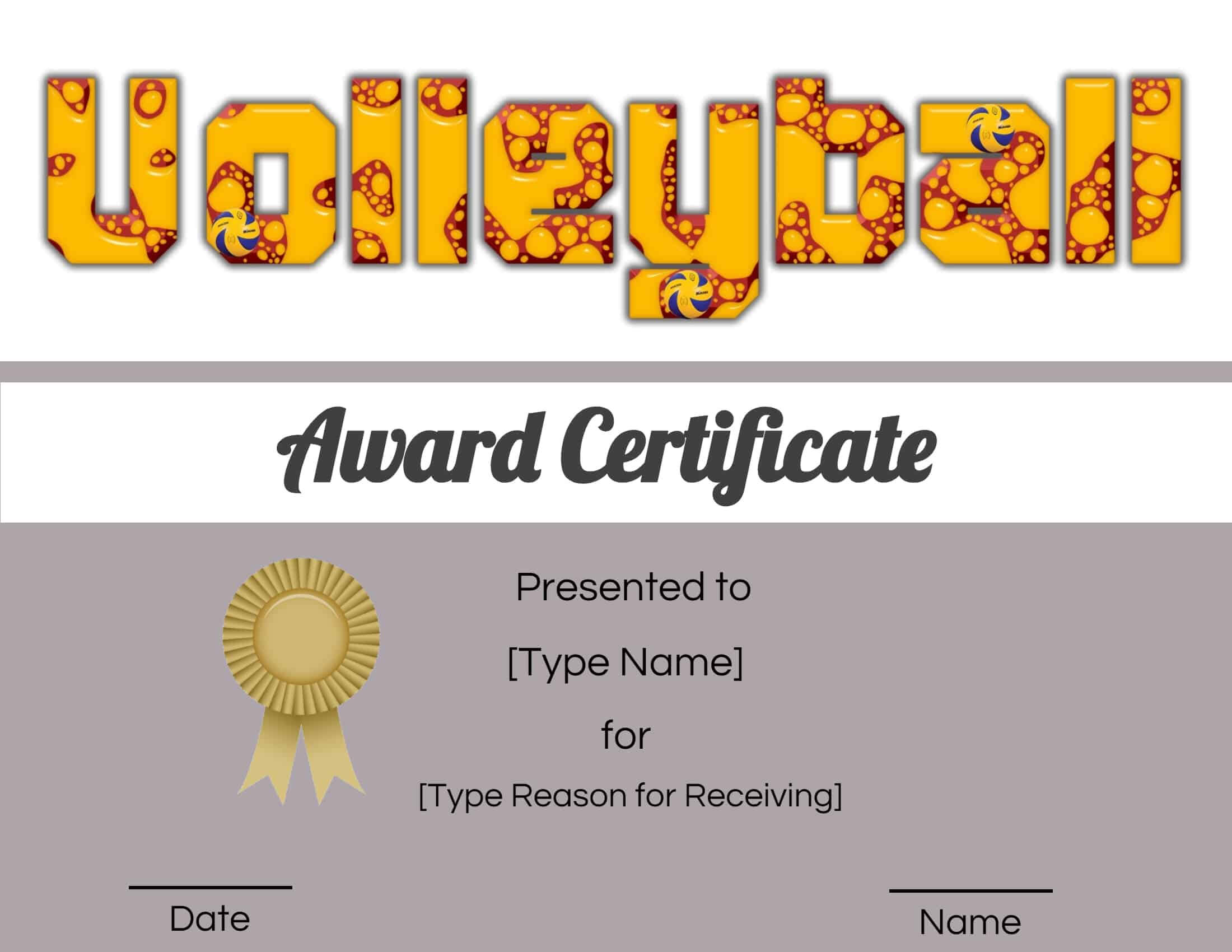 Free Volleyball Certificate | Edit Online And Print At Home Within Rugby League Certificate Templates