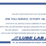Full Service, 13 Point Oil Change | All In One & Lube Lab Within This Entitles The Bearer To Template Certificate