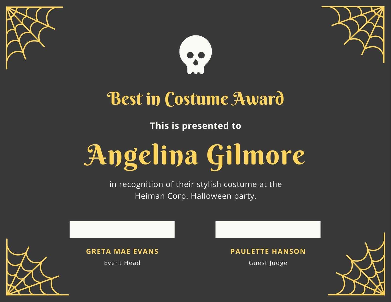 Fun Halloween Best Costume Certificate – Templatescanva With Regard To Halloween Certificate Template