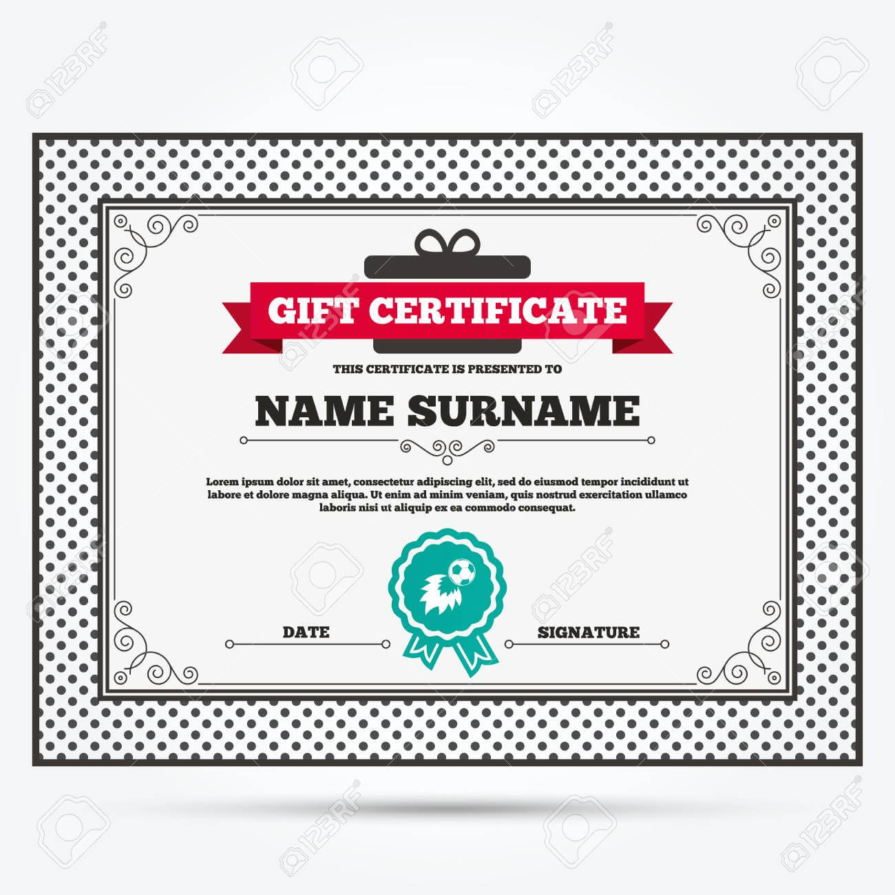 Gift Certificate. Football Fireball Sign Icon. Soccer Sport Symbol With Regard To Tennis Gift Certificate Template