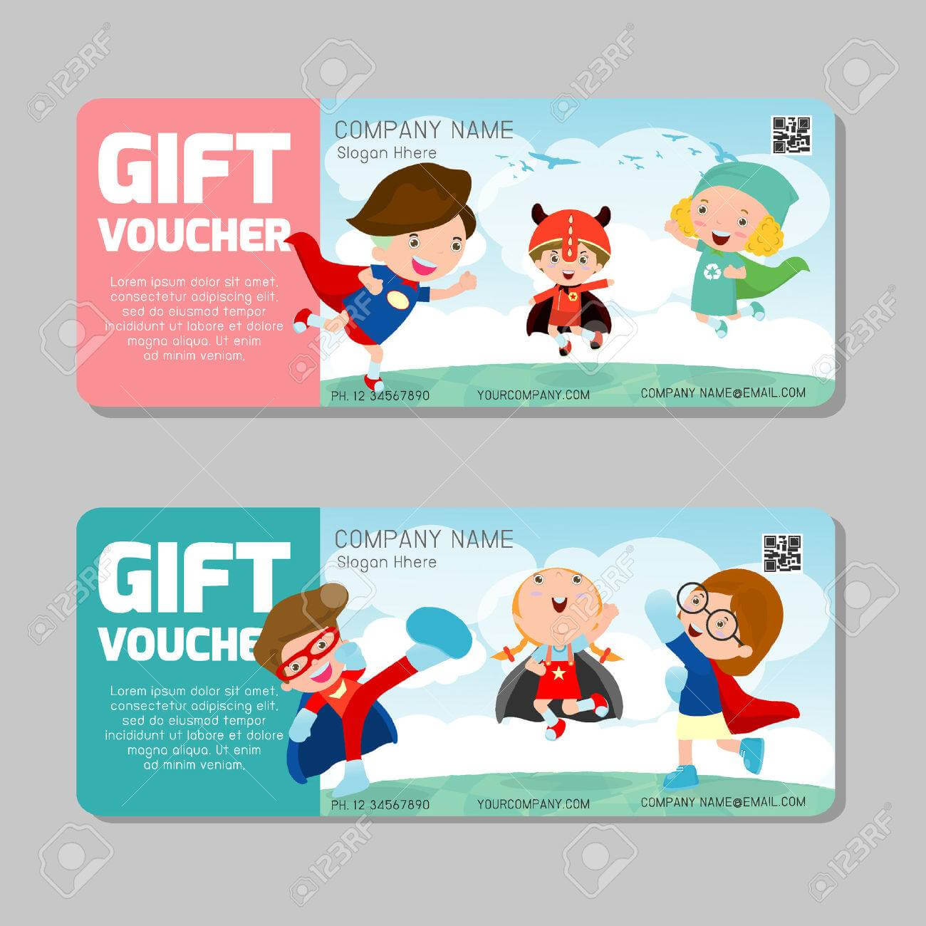 Gift Voucher Template And Modern Pattern. Kids Concept. Voucher.. For Kids Gift Certificate Template