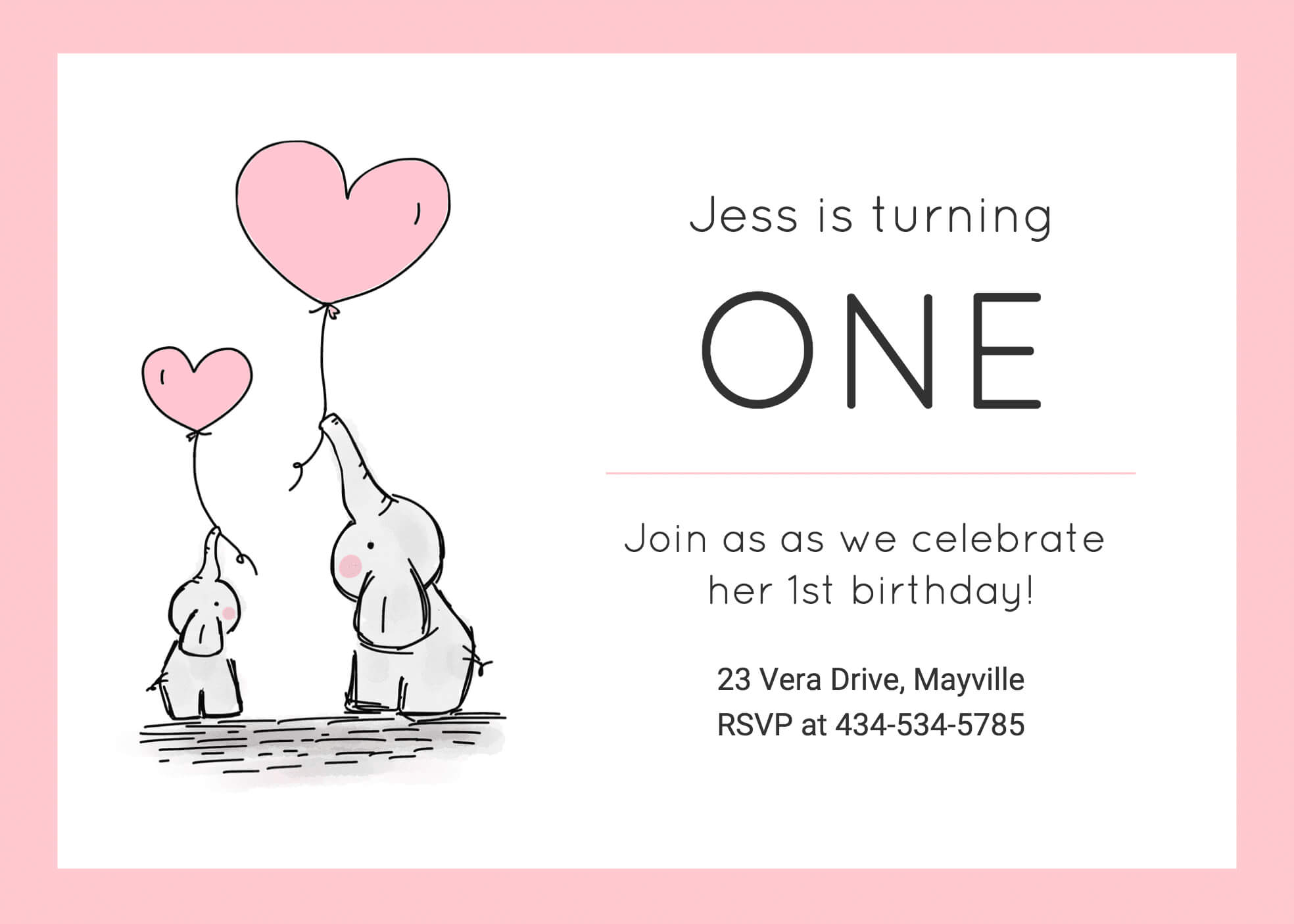 Girls 1St Birthday Invitation Pertaining To First Birthday Invitation Card Template