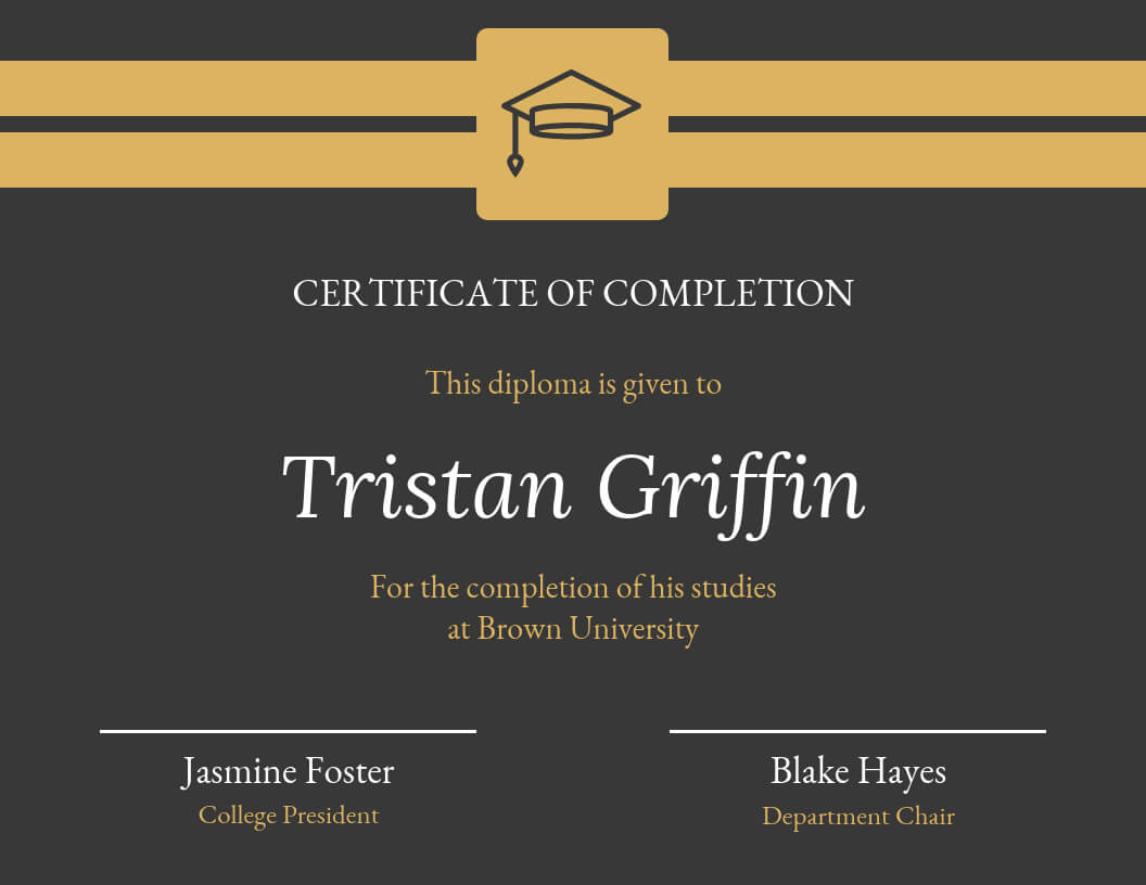 Gold Dark Certificate Of Completion Template Inside Hayes Certificate Templates