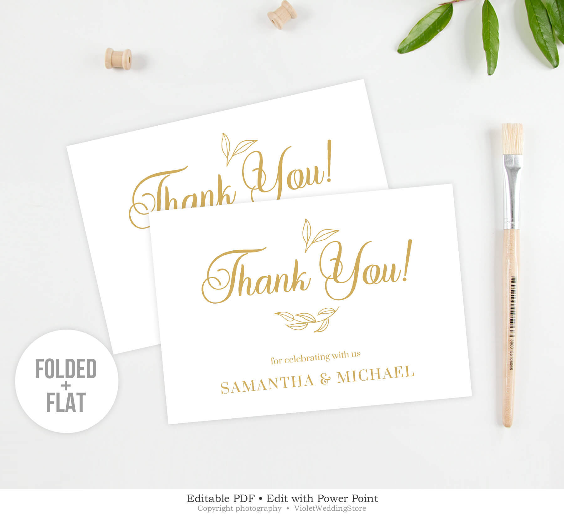 Gold Thank You Card Template, Wedding Thank You Folded Card, Modern  Calligraphy Thank You Card, Wedding Thank You Note Instant Download Gcs2 In Powerpoint Thank You Card Template