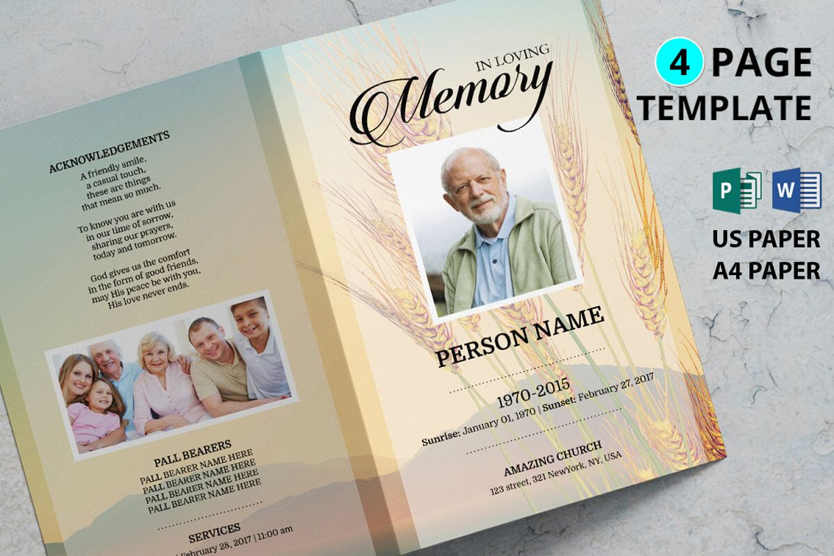 Golden Wheat Funeral Program Template In Memorial Brochure Template