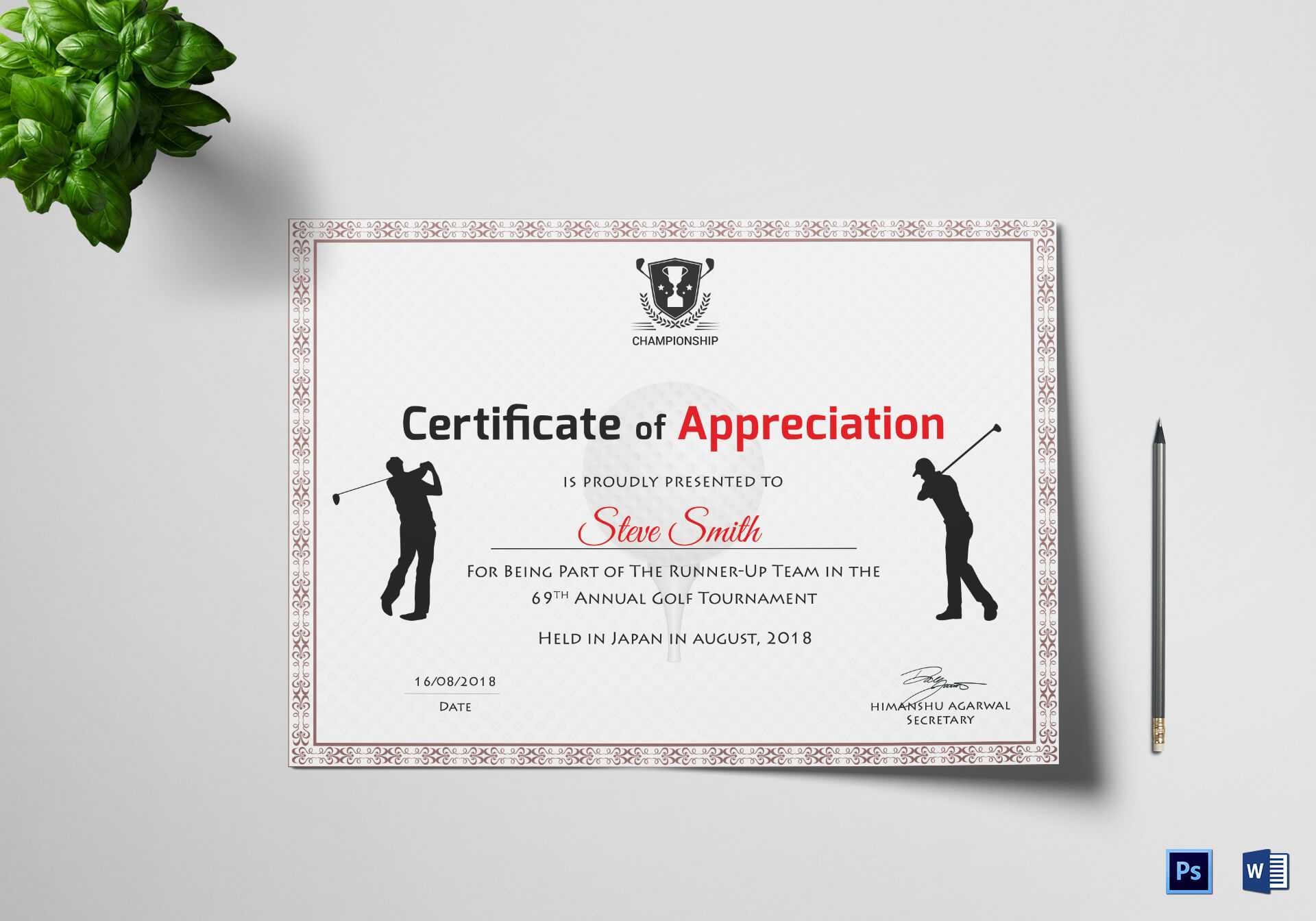 Golf Appreciation Certificate Template Pertaining To Golf Certificate Templates For Word