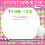 Golf Birthday Party Thank You Cards Template – Pink/green Pertaining To Thank You Note Card Template