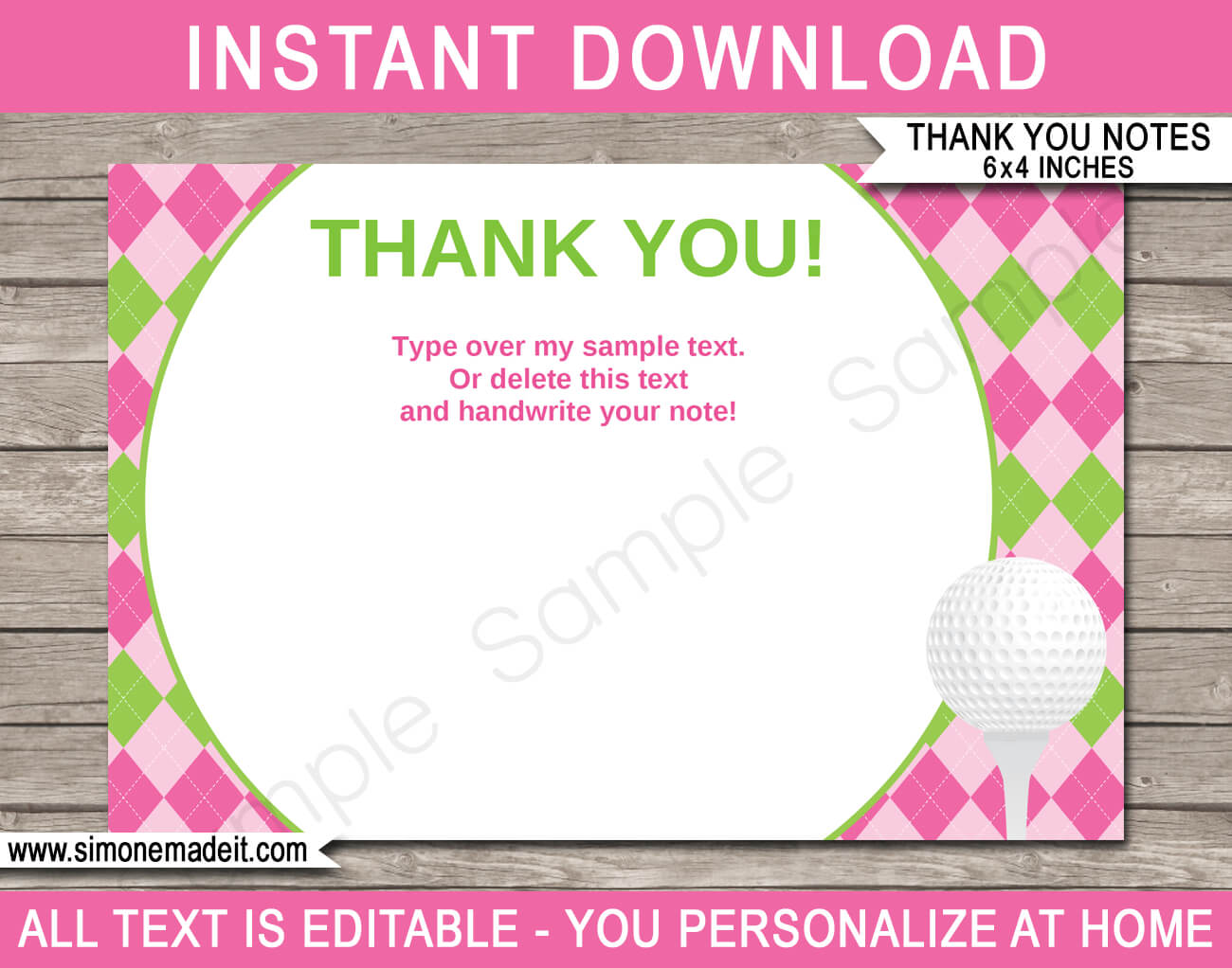 Golf Birthday Party Thank You Cards Template – Pink/green With Regard To Thank You Note Cards Template