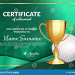 Golf Certificate Diploma With Golden Cup Vector. Sport Award For Golf Gift Certificate Template