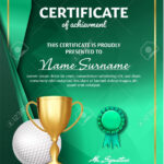 Golf Certificate Diploma With Golden Cup Vector. Sport Award.. Pertaining To Golf Certificate Template Free