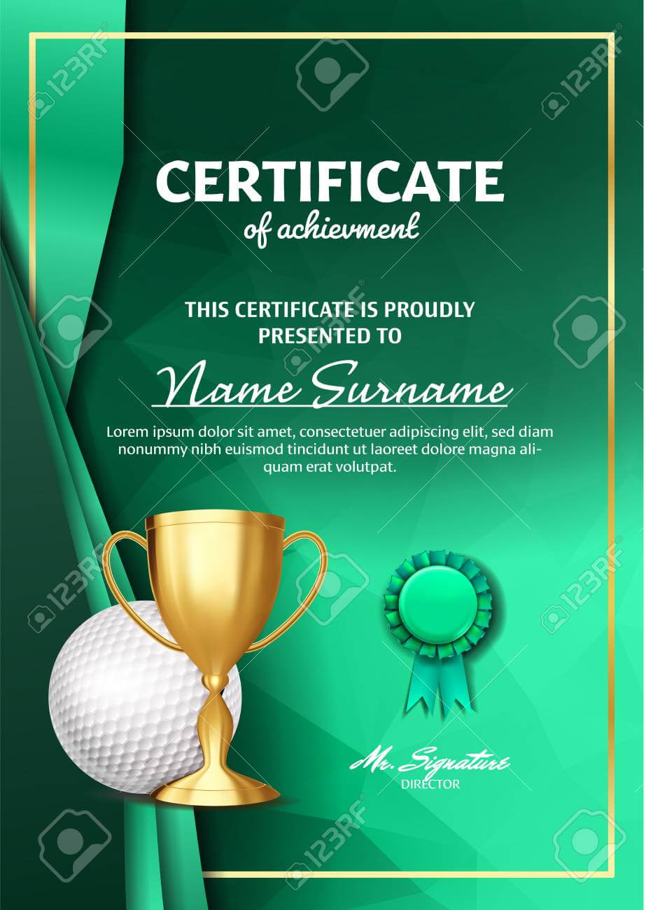 Golf Certificate Diploma With Golden Cup Vector. Sport Award.. Pertaining To Golf Certificate Template Free