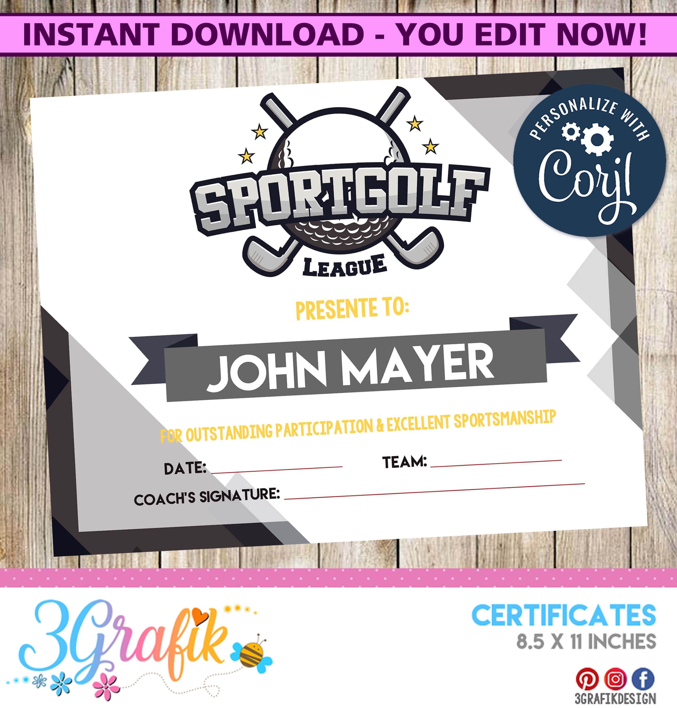 Golf – Certificate – Printable For Gymnastics Certificate Template
