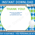 Golf Party Thank You Cards Template – Blue/green For Soccer Thank You Card Template