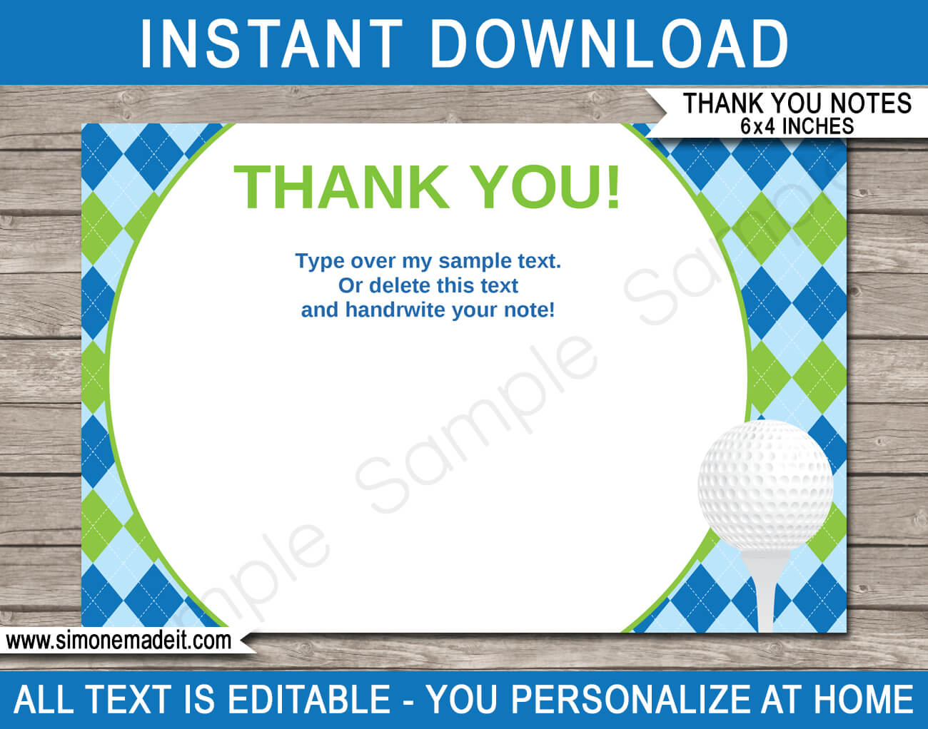 Golf Party Thank You Cards Template – Blue/green For Soccer Thank You Card Template