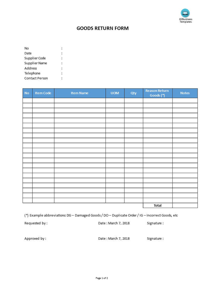 Goods Return Form Template | Templates At In Bin Card Template