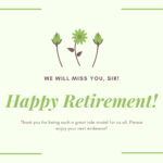 Green And Cream Cute Flower Retirement Card – Templatescanva Intended For Retirement Card Template