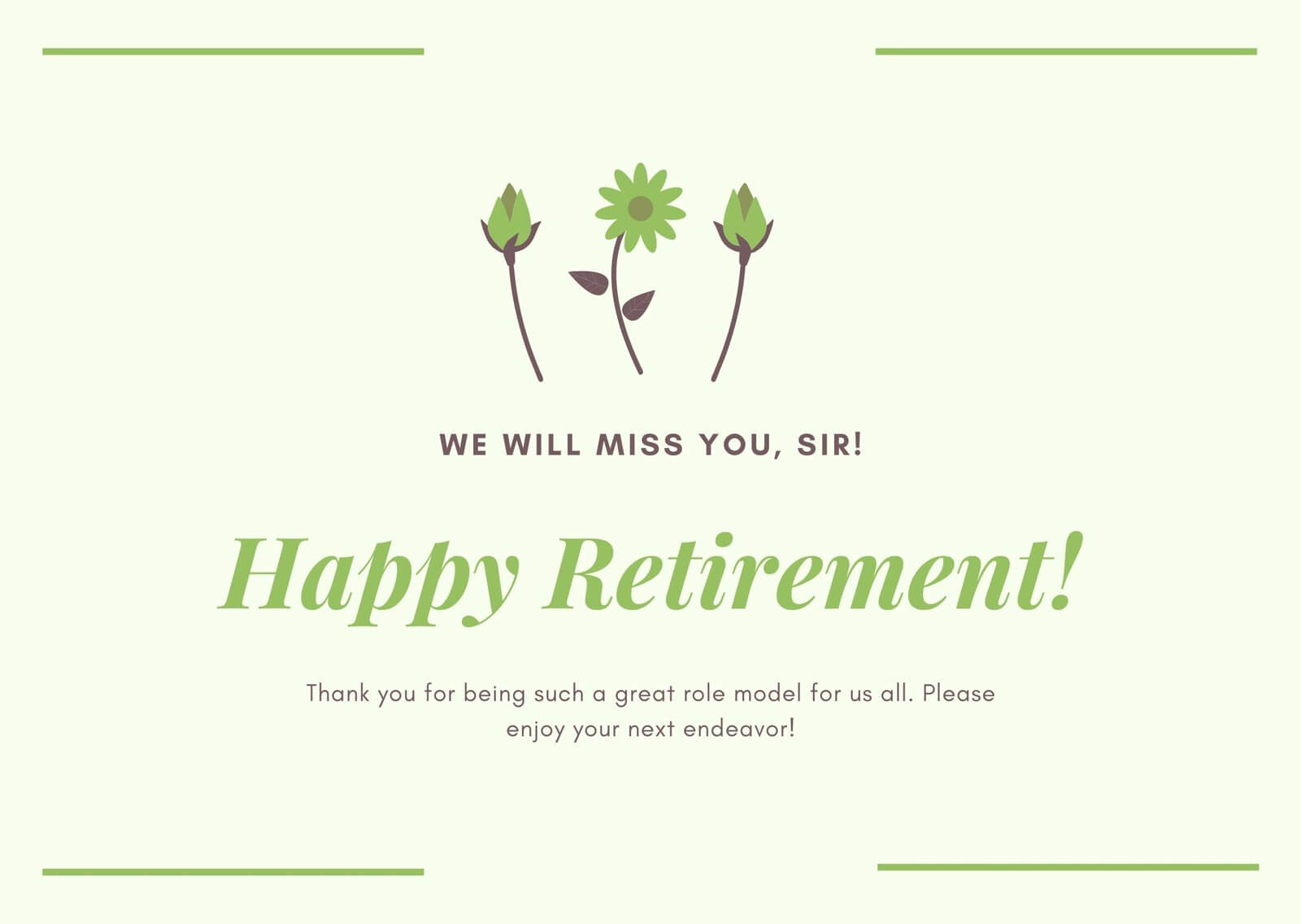 Green And Cream Cute Flower Retirement Card – Templatescanva Intended For Retirement Card Template