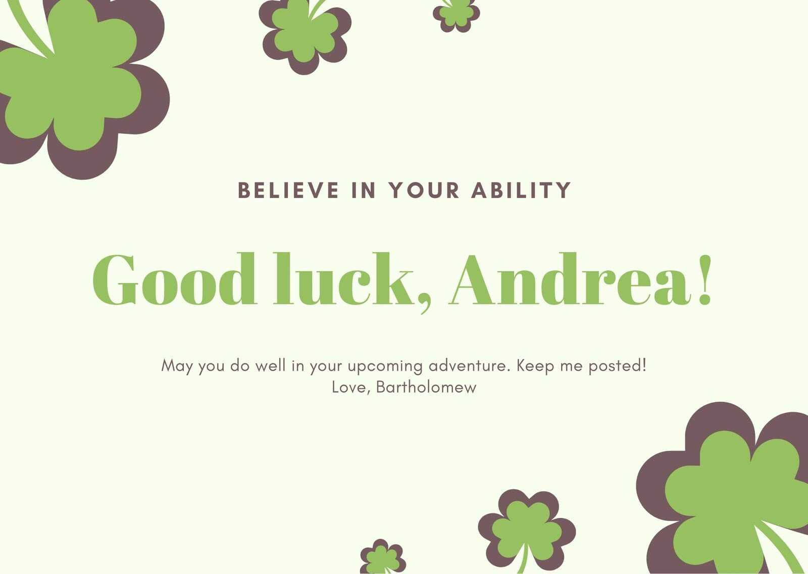 Green And Yellow Shamrock Good Luck Card - Templatescanva With Good Luck Card Template