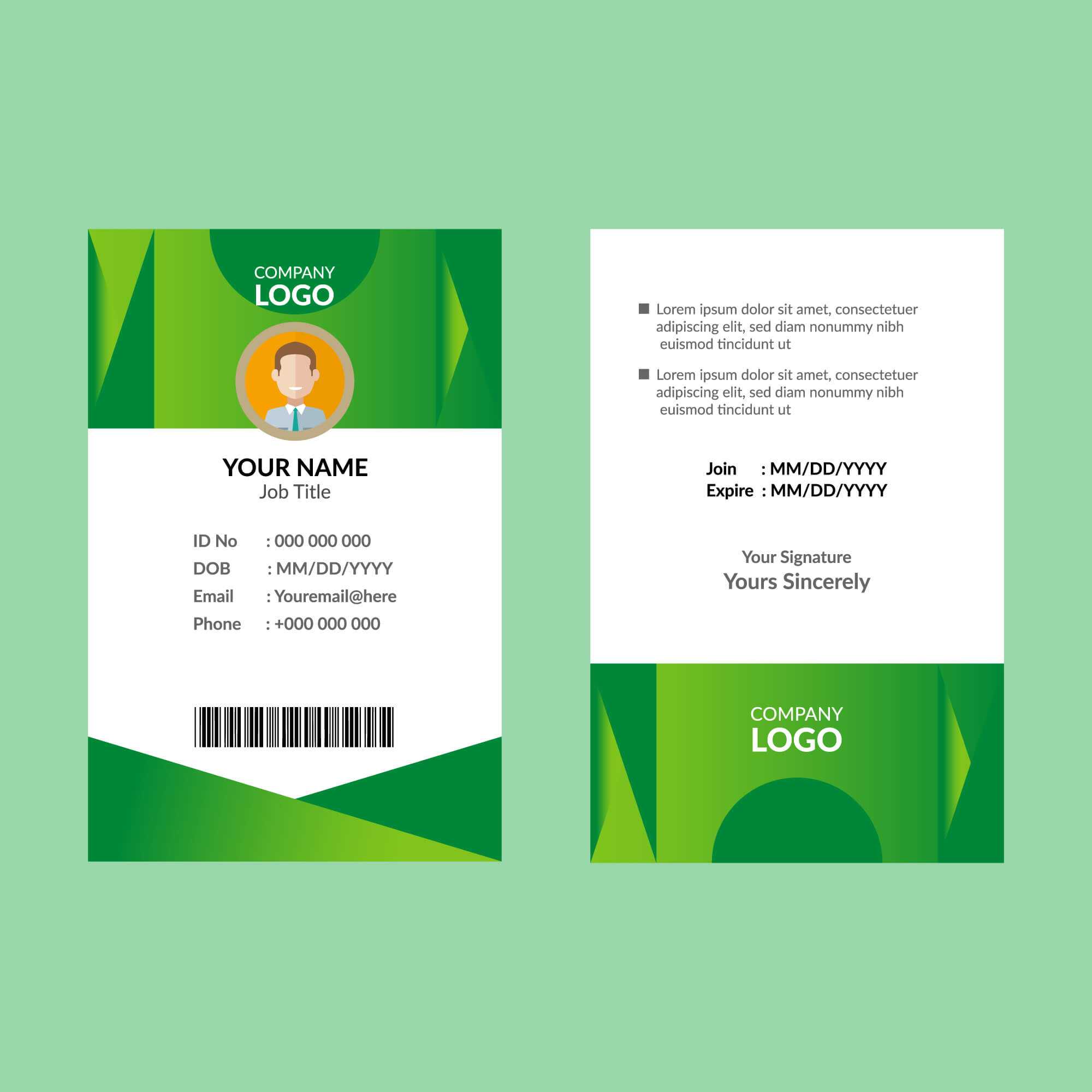 Green Id Card Template Download Free Vectors Clipart For Shield Id 