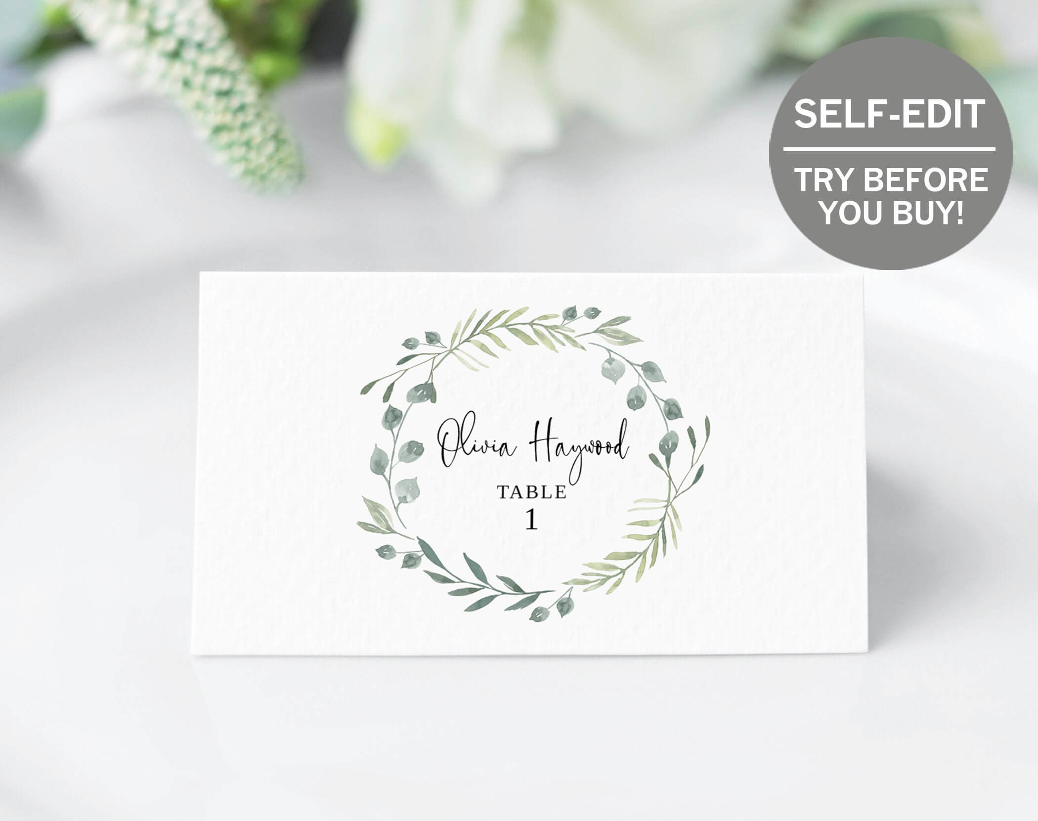 Greenery Wedding Place Card Template, Try Before You Buy, Wedding Seating  Table Number Cards, Printable Placecards, Escort Cards, Minimalist Intended For Table Number Cards Template