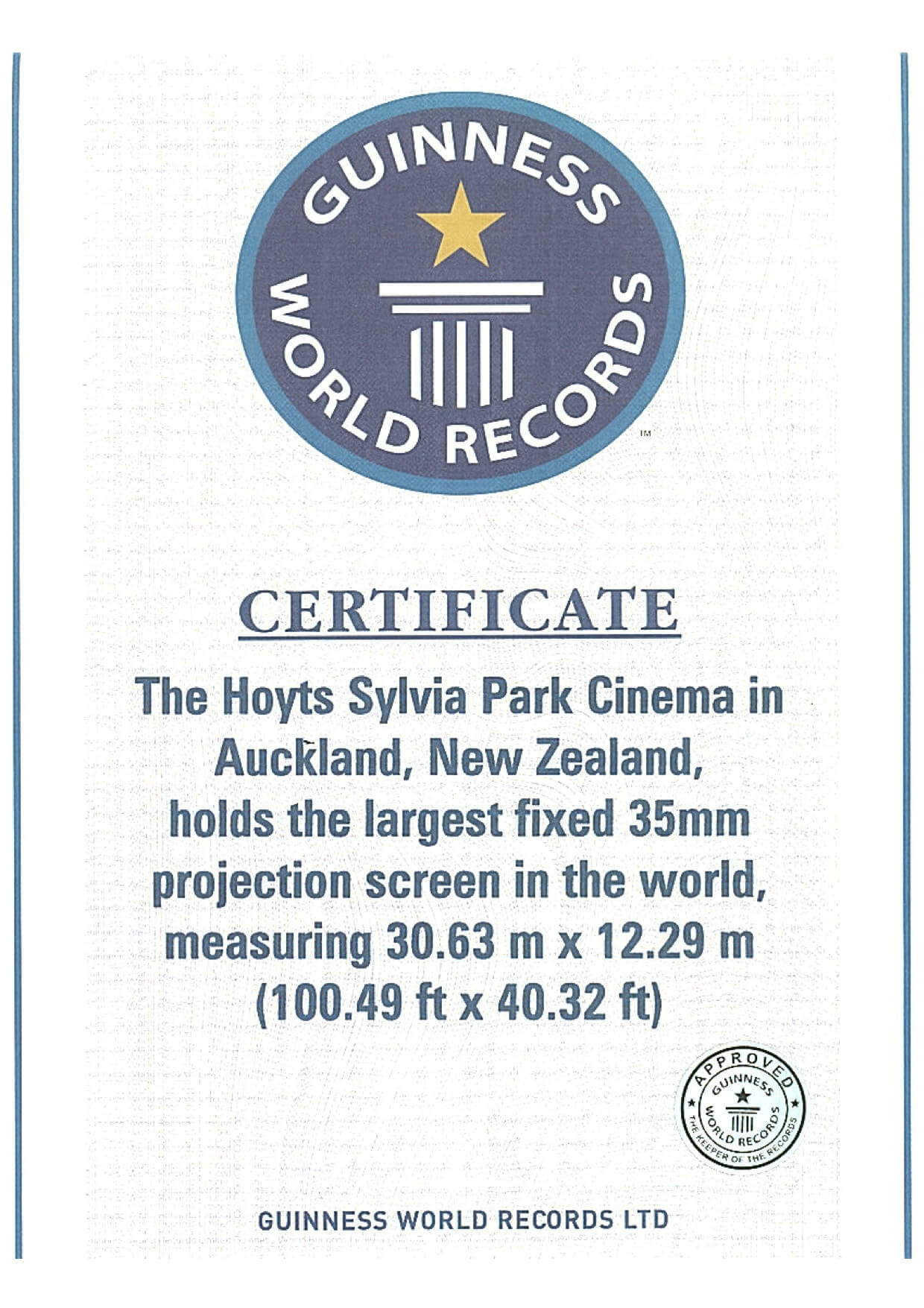 Guinness Certificate – Specialty Cinema Intended For Guinness World Record Certificate Template