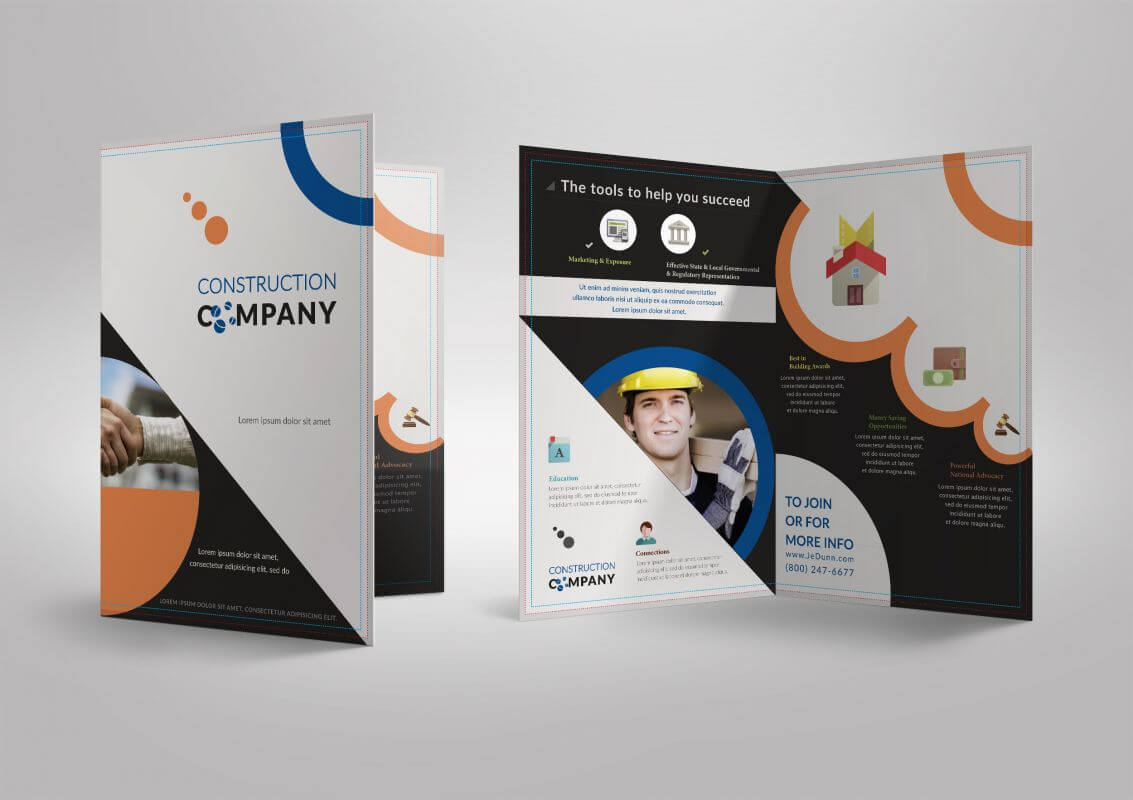 Half Fold Brochure Template For Construction Company Intended For 2 Fold Brochure Template Free
