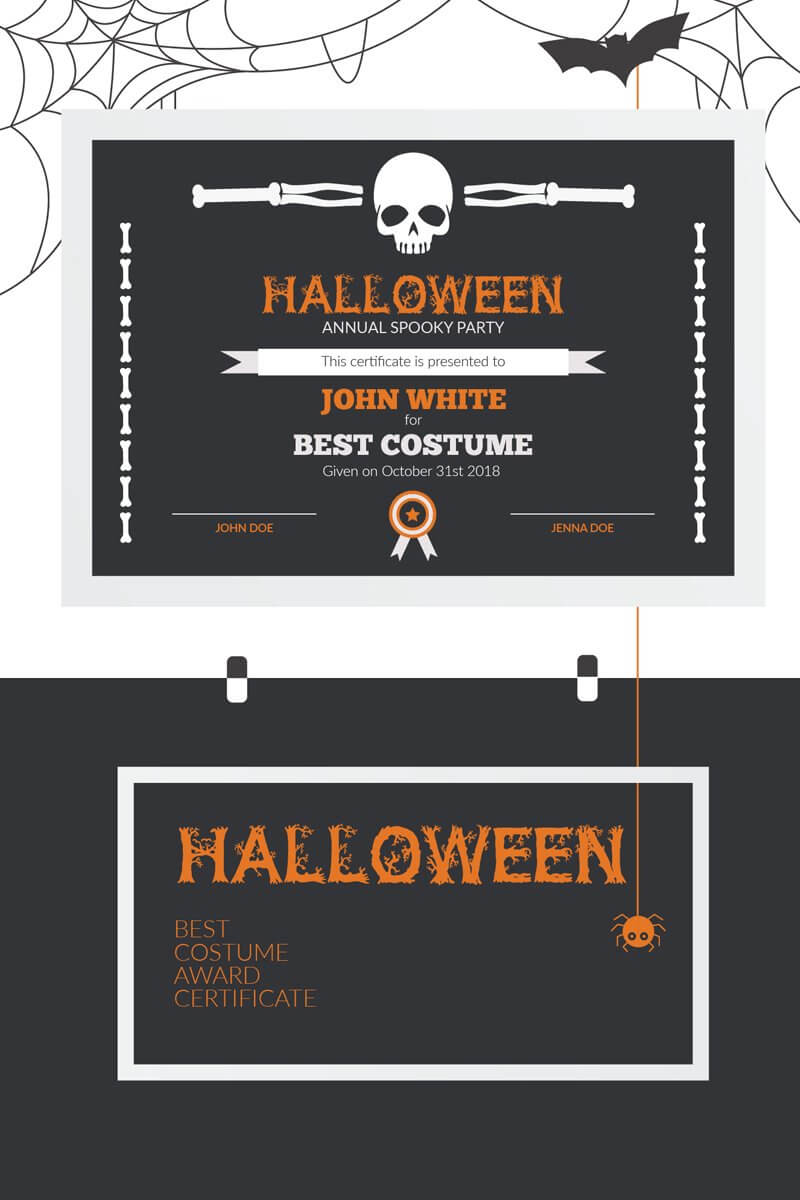 Halloween Best Costume Award Certificate Template In Halloween Certificate Template
