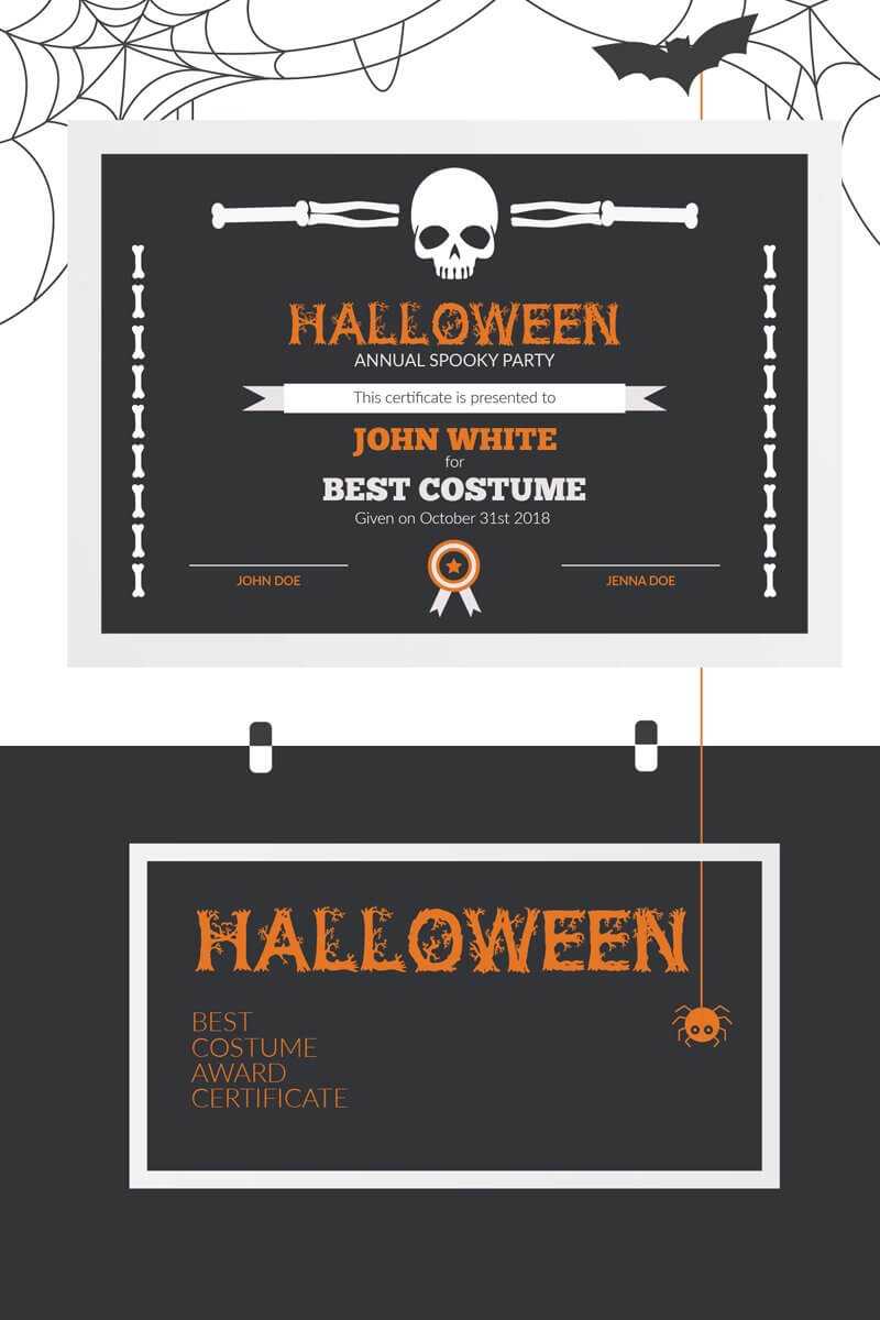 Halloween Best Costume Award Certificate Template Intended For Halloween Costume Certificate Template