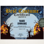 Halloween Best Costume Certificate Editable Template Costume Award  Printable Certificate Template Instant Download Inside Halloween Costume Certificate Template