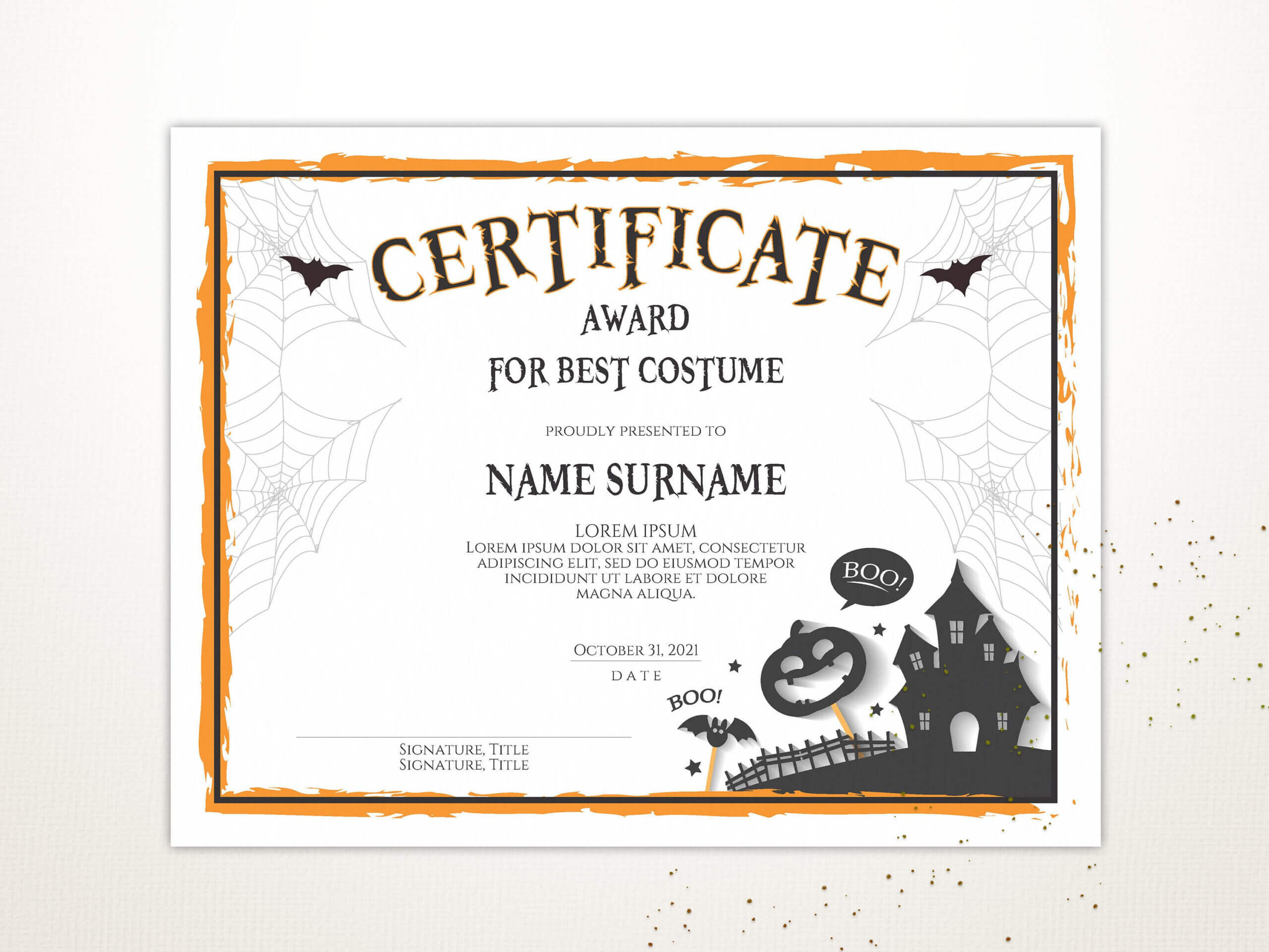 Halloween Blank Certificate Template, Editable, Printable Certificate  Template, Halloween Award, Instant Download In Halloween Certificate Template