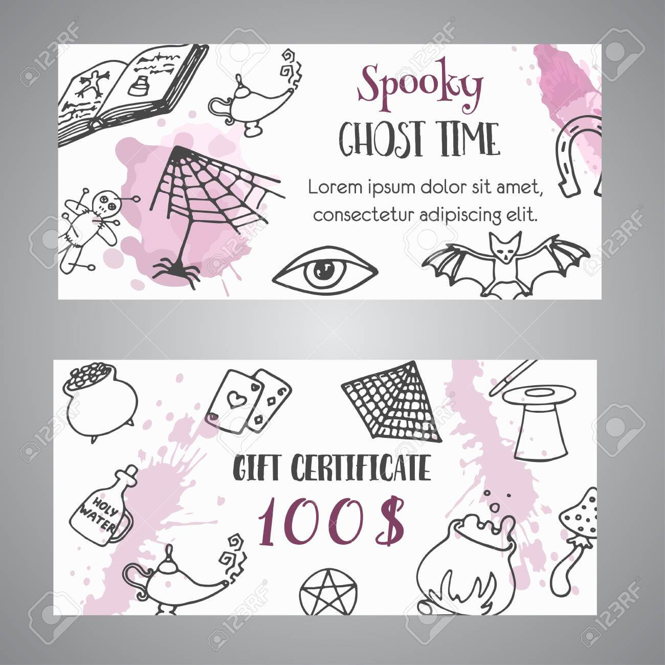 Hand Drawn Halloween Banner Free Voucher Template. Ghost Time.. Inside Halloween Certificate Template