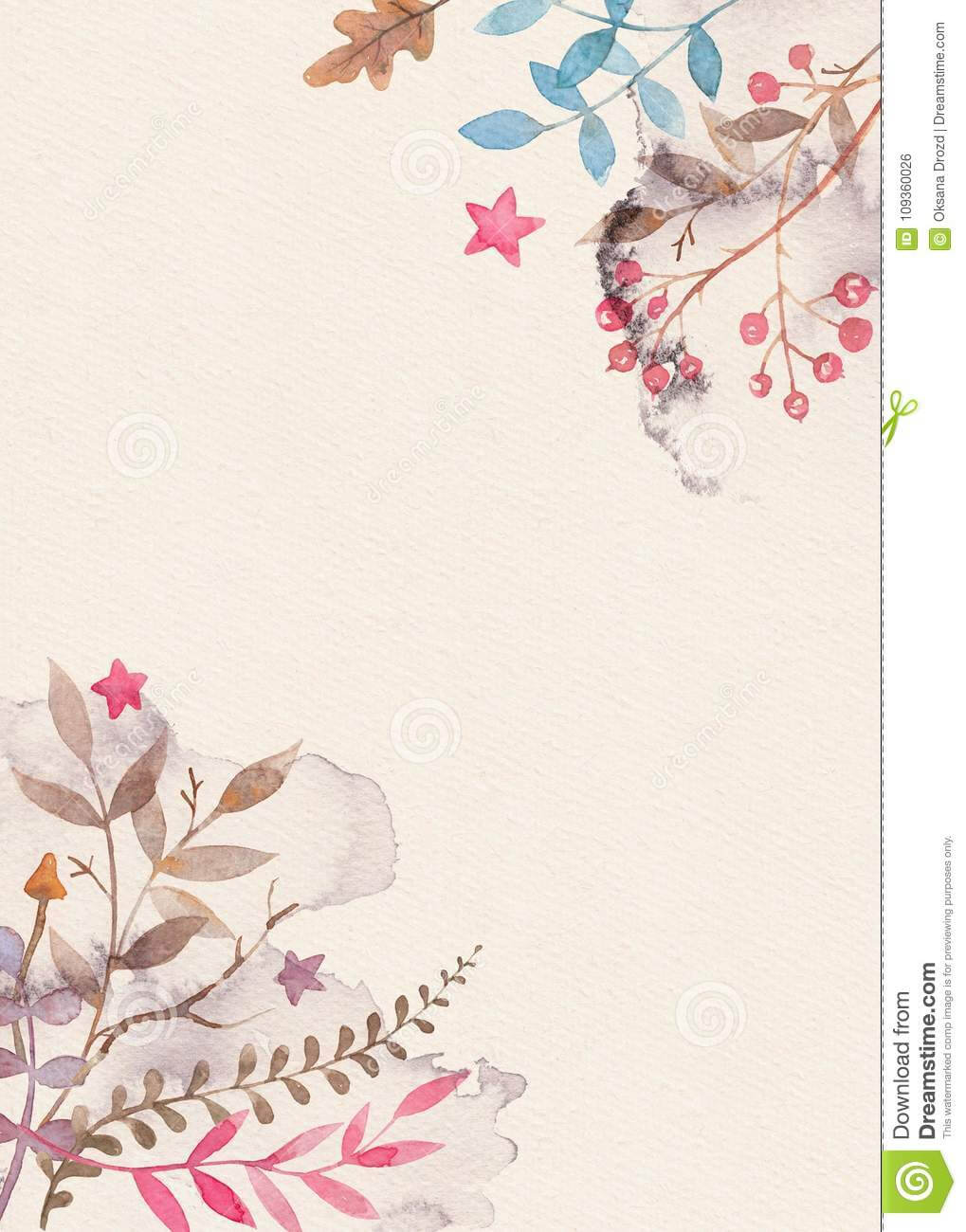 Hand Drawn Watercolor Greeting Card Template With Floral Regarding Greeting Card Layout Templates