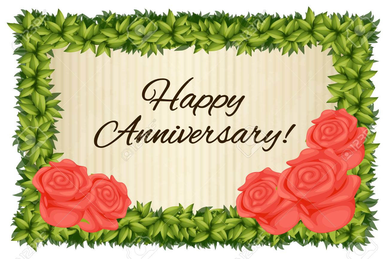Happy Anniversary Card Template With Red Roses Illustration Within Anniversary Card Template Word