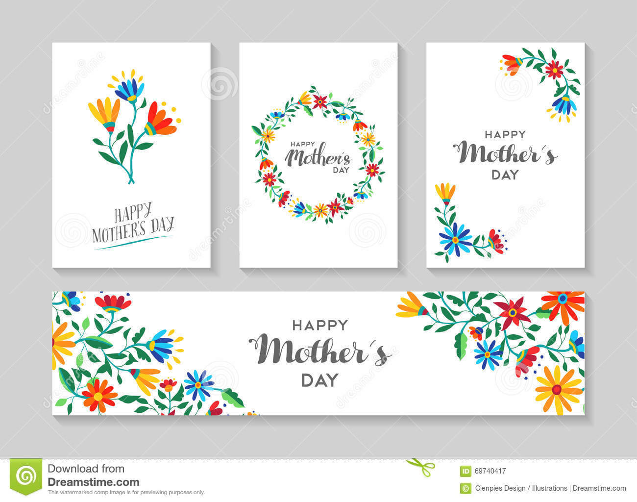 Happy Mothers Day Card And Label Floral Set Stock Vector Inside Mothers Day Card Templates