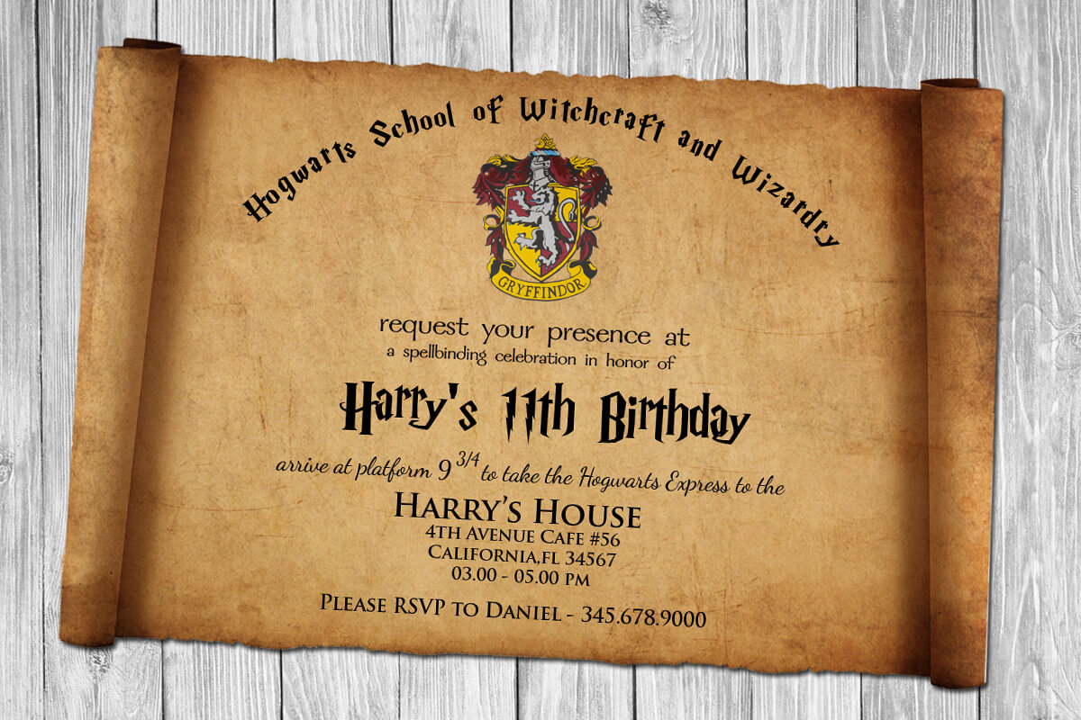 Harry Potter Papyrus Style Birthday Invitation Psd Template Pertaining To Harry Potter Certificate Template