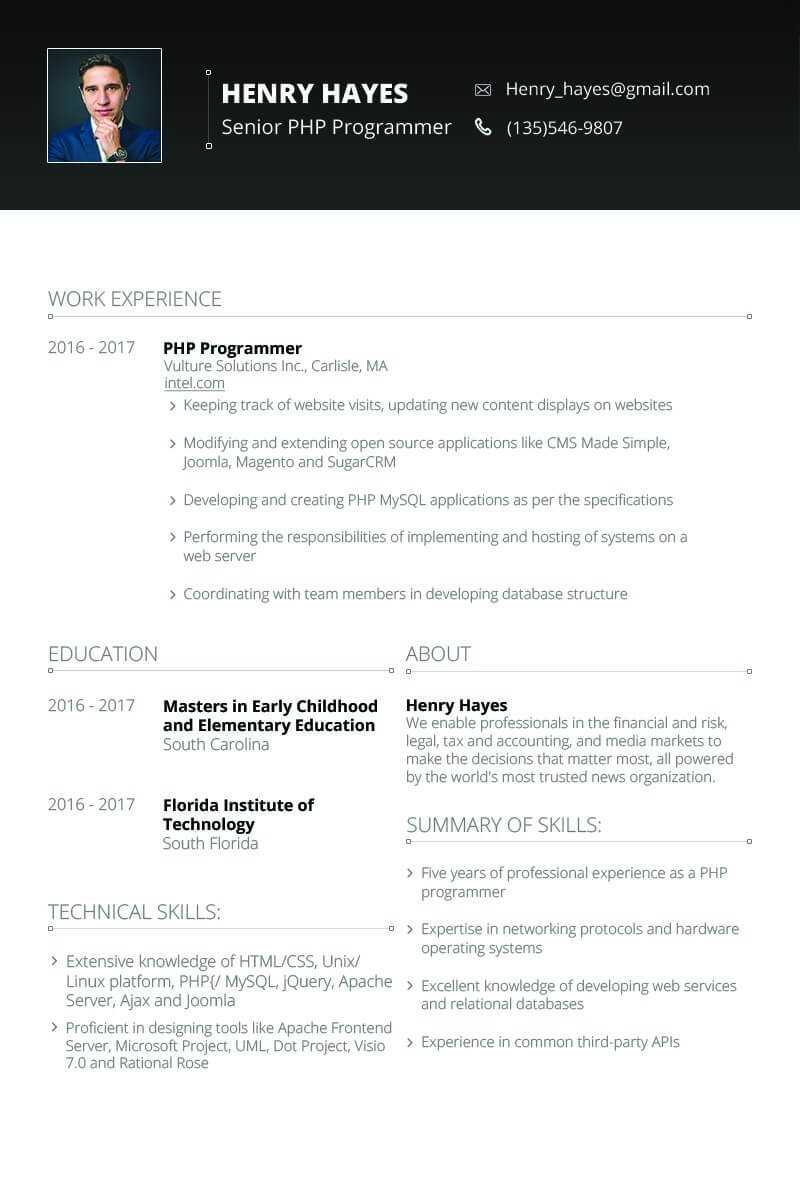 Henry Hayes – Web Developer Resume Template #64898 Throughout Hayes Certificate Templates