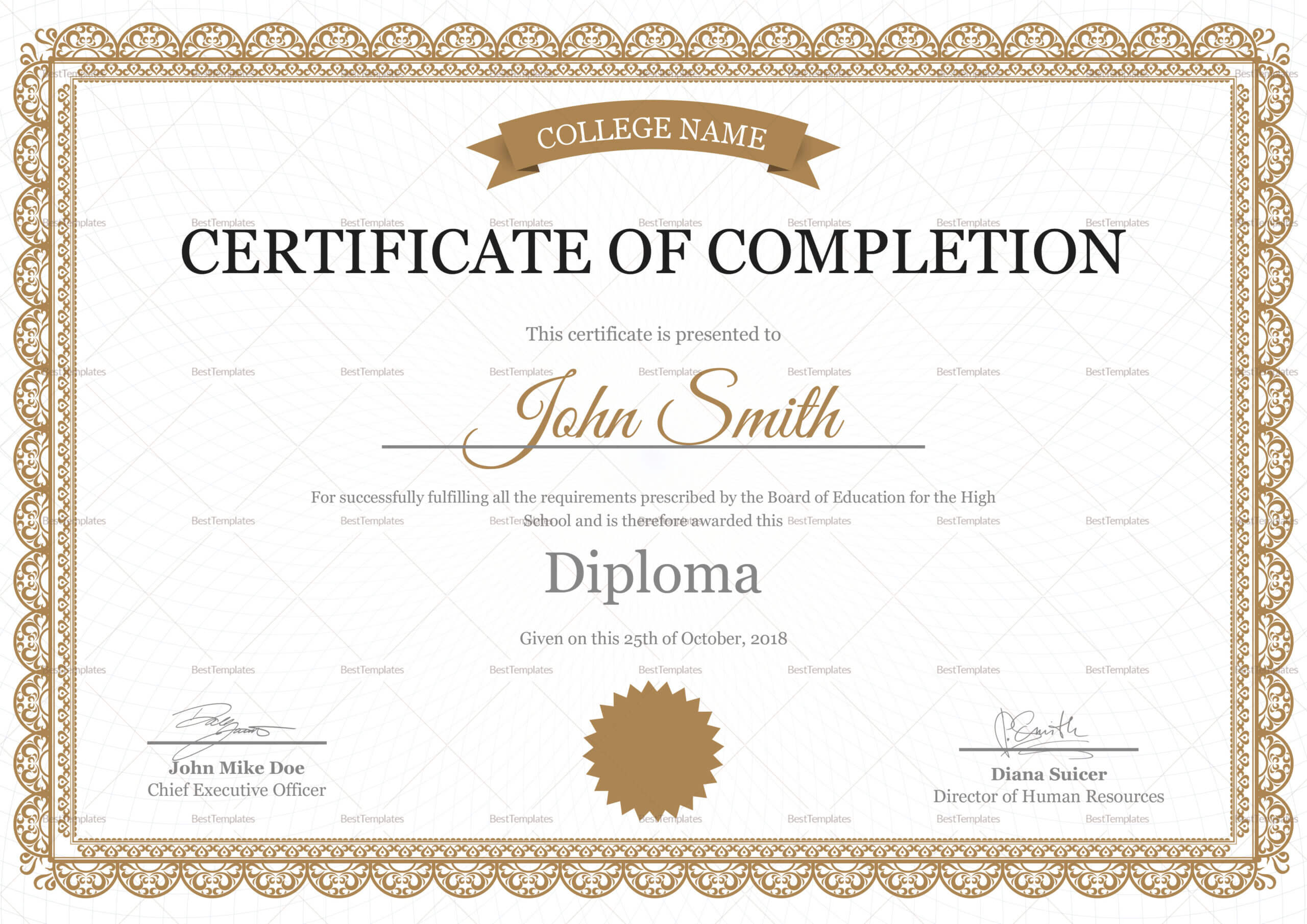 High School Completion Certificate Template Regarding Certificate Templates For School