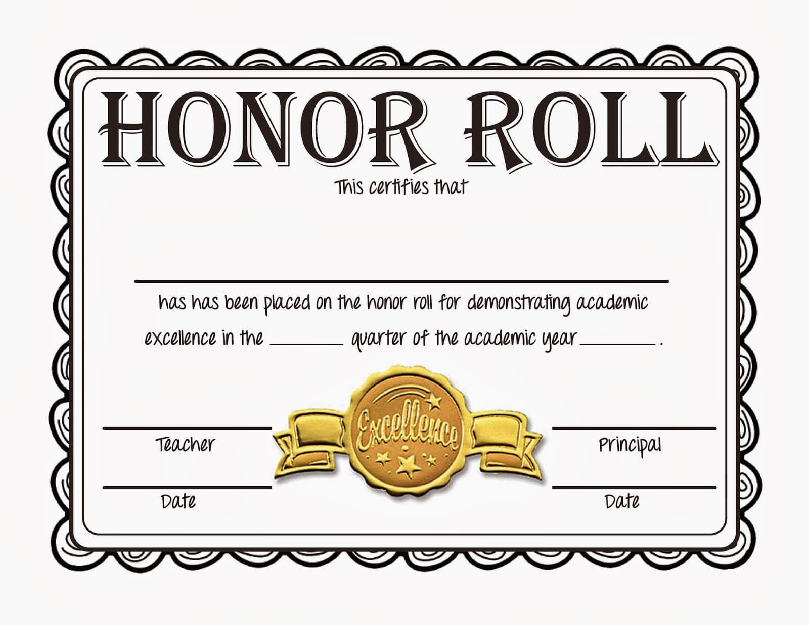 Honor Roll Certificate Clipart With Regard To Honor Roll Certificate Template