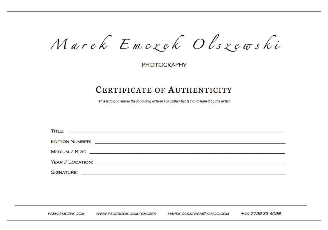 How To Create A Certificate Of Authenticity For Your Photography Regarding Certificate Of Authenticity Photography Template