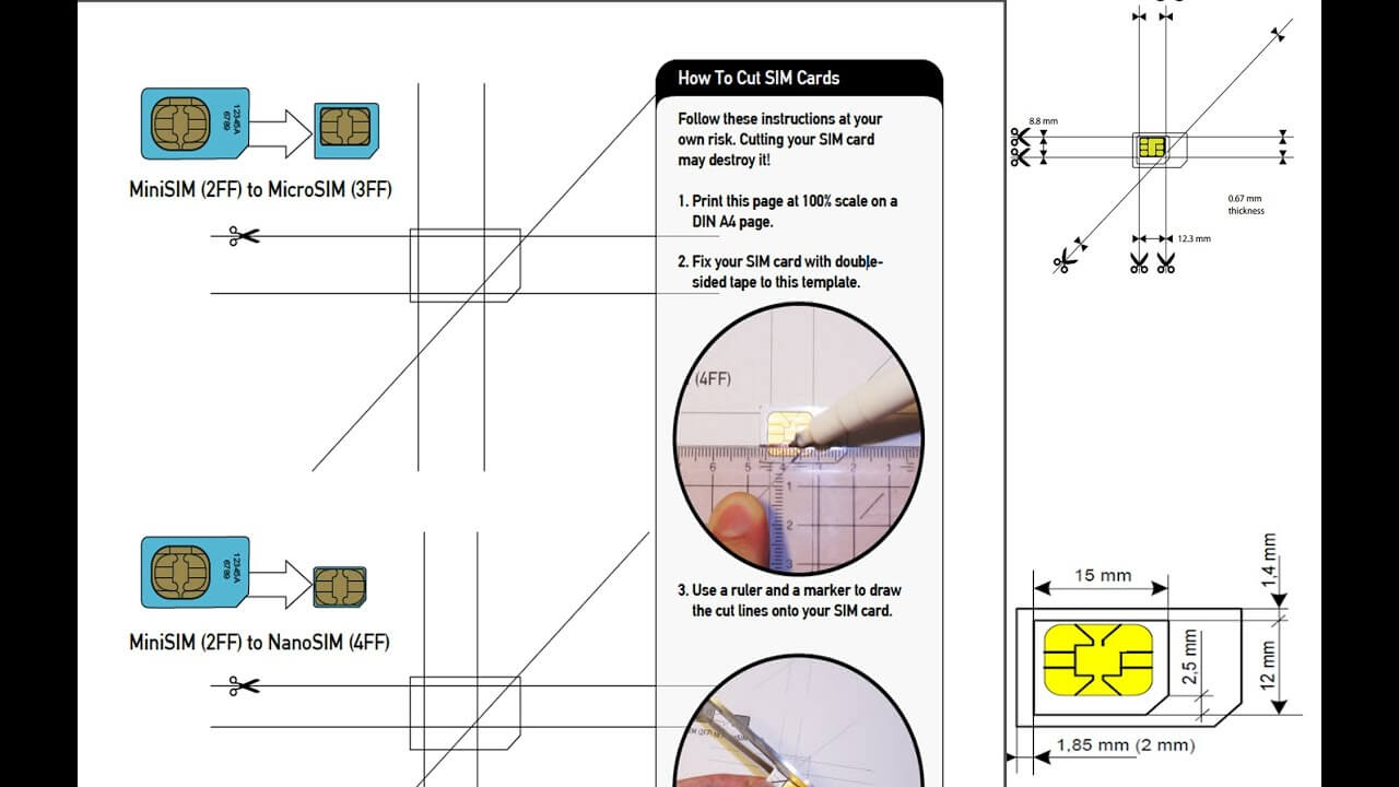 How To Cut Your Sim Card Micro Sim Nano Sim Iphone 5S,samsung Galaxy S4,  Iphone 4 With Sim Card Cutter Template