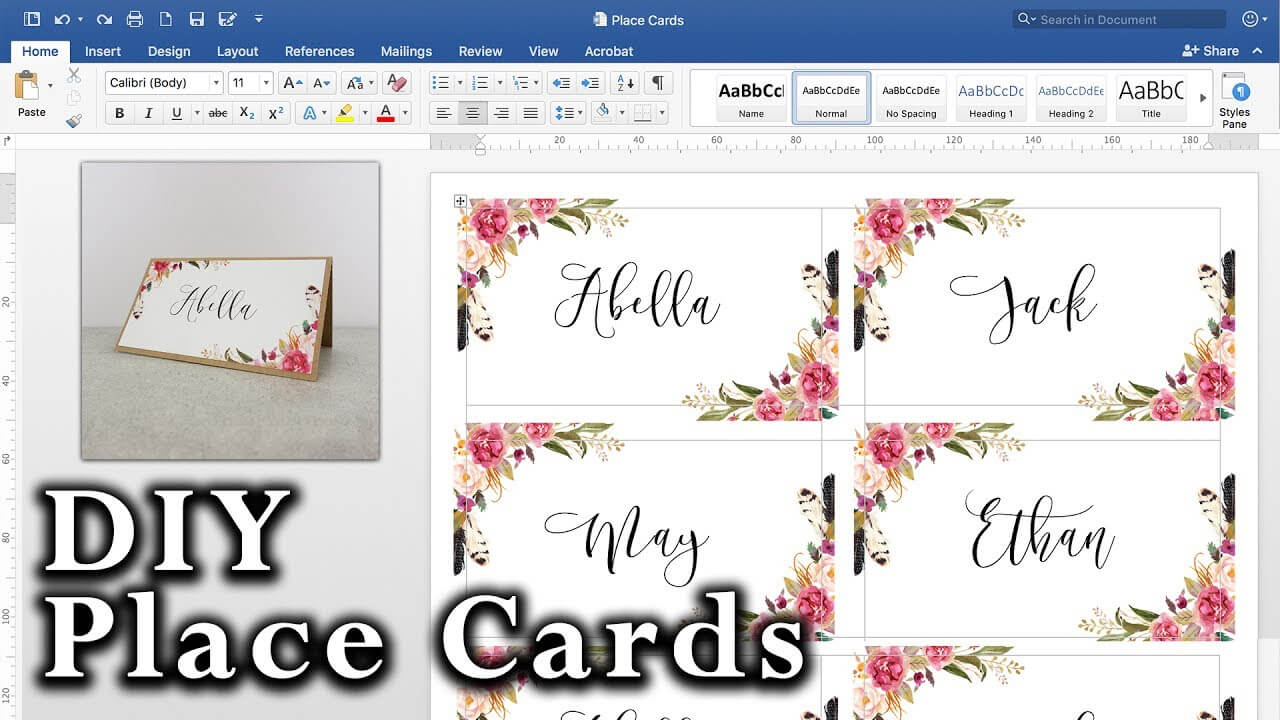 How To Make Diy Place Cards With Mail Merge In Ms Word And Adobe Illustrator For Wedding Place Card Template Free Word