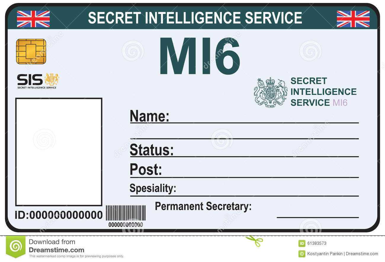 Identity A Secret Agent Of Mi 6 Stock Vector – Illustration With Regard To Mi6 Id Card Template