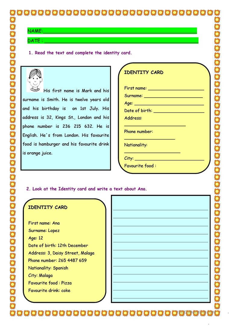 Identity Card – English Esl Worksheets For Distance Learning Inside Id Card Template For Kids