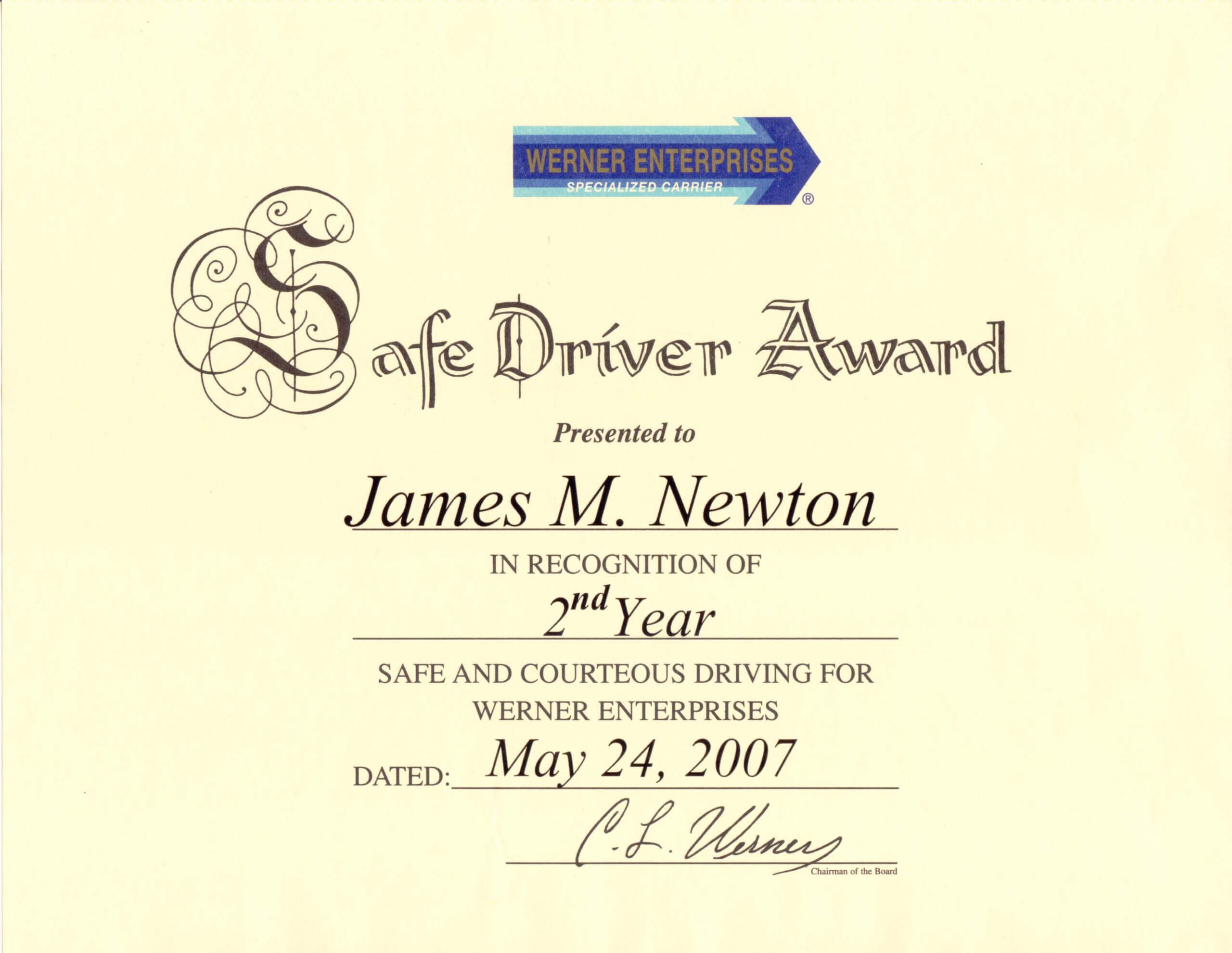 James M. Newton Awards Intended For Safe Driving Certificate Template