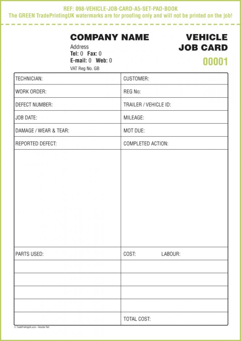 Job Card Sample Doc Vehicle Service Report Forms Ncr In Service Job Card Template