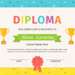 Kid Diploma, Certificate. Vector. Preschool, Kindergarten, School.. For Certificate Of Achievement Template For Kids