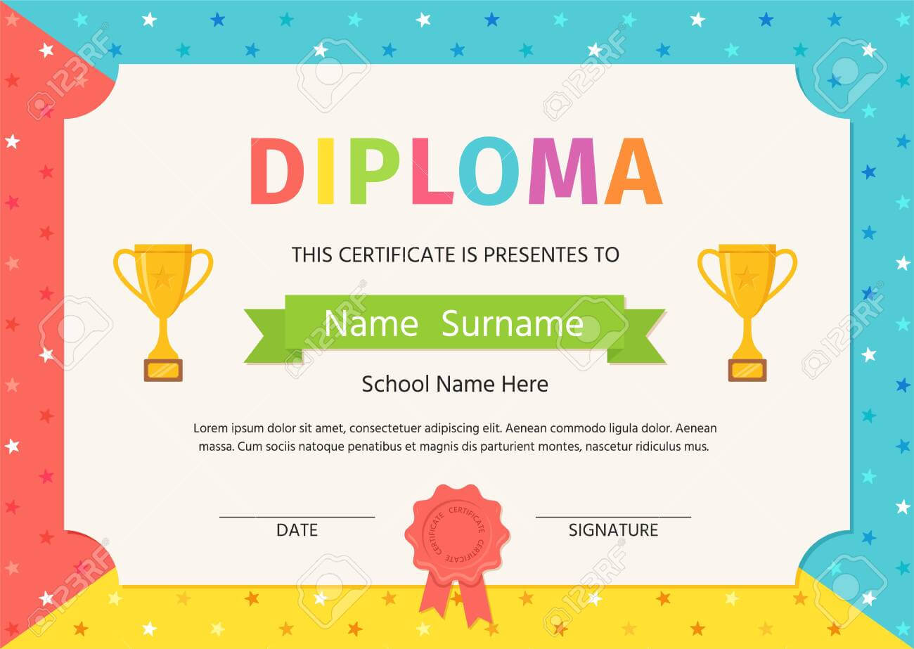 Kid Diploma, Certificate. Vector. Preschool, Kindergarten, School.. Within Star Award Certificate Template