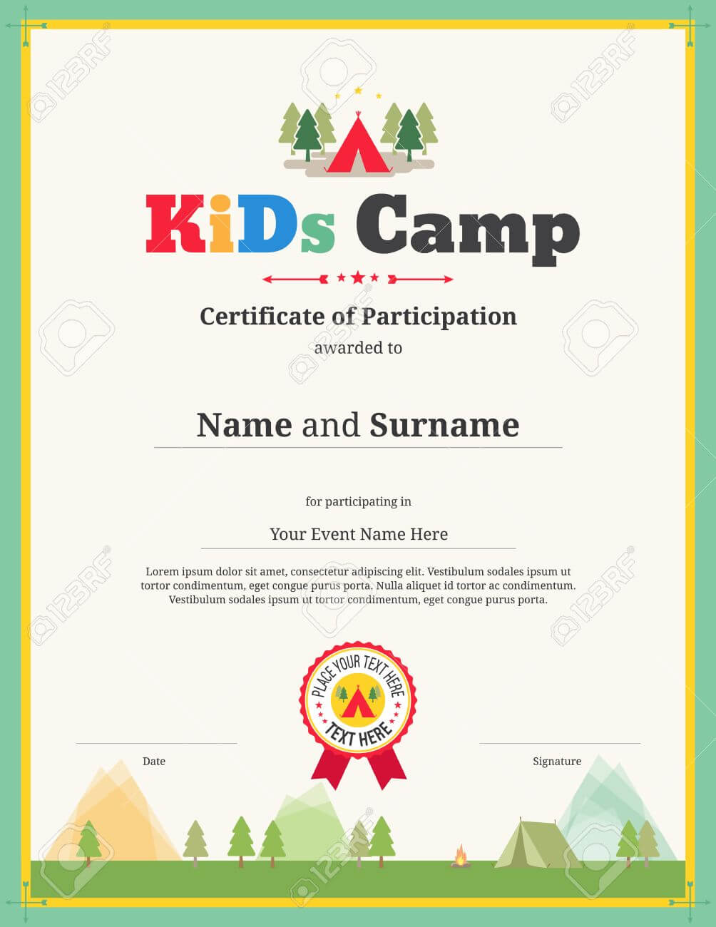 Kids Certificate Template For Camping Participation Inside Templates For Certificates Of Participation
